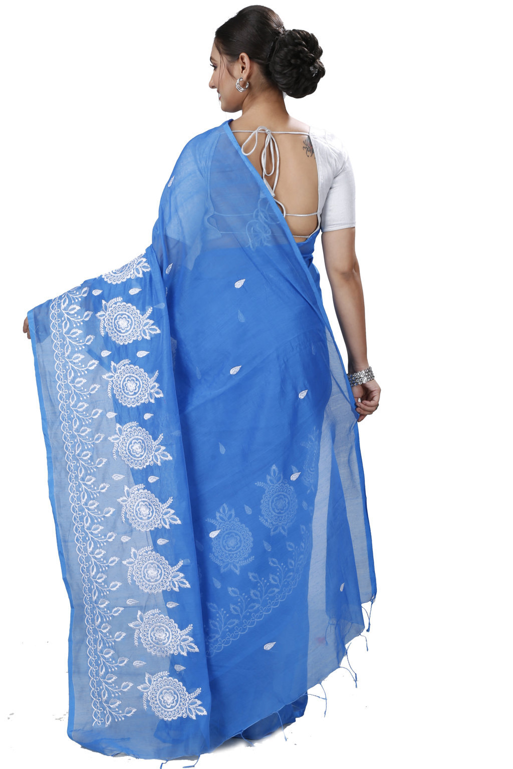 Sky Blue Blended Cotton Tabu Hand Loom Saree (1239)